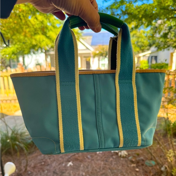 Coach Vintage Mini Hampton Tote purse blue & green canvas monogram interior - Picture 4 of 7